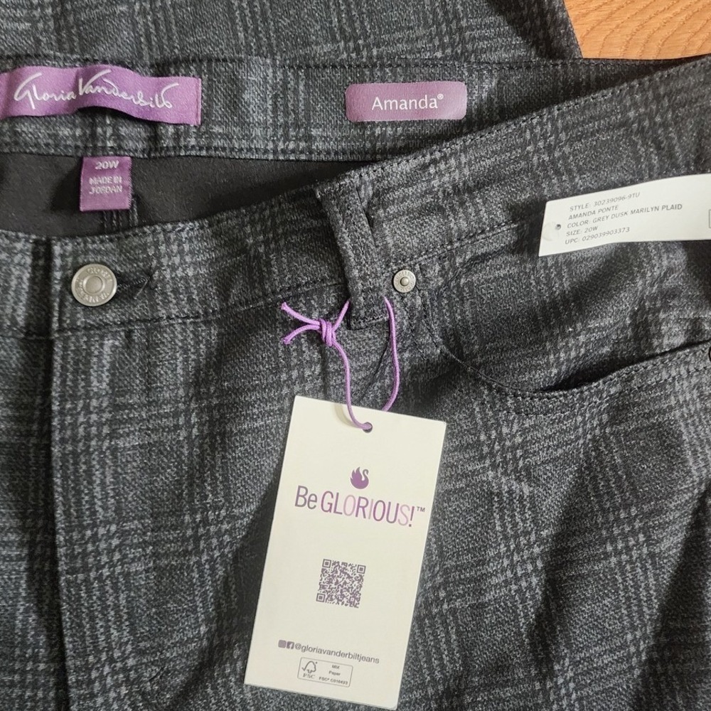 Gloria Vanderbilt Amanda Ponte Pants Gray Black Plaid Stretch Work Office 20W - Picture 4 of 10